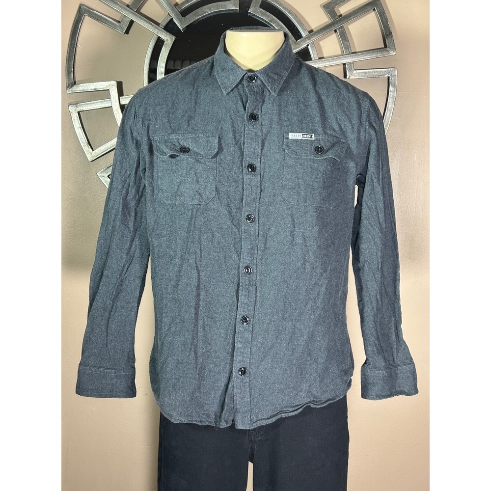 Salty Crew Helm Flannel Shirt Mens XL Gray Long Sleeve Cotton Button Down Pocket